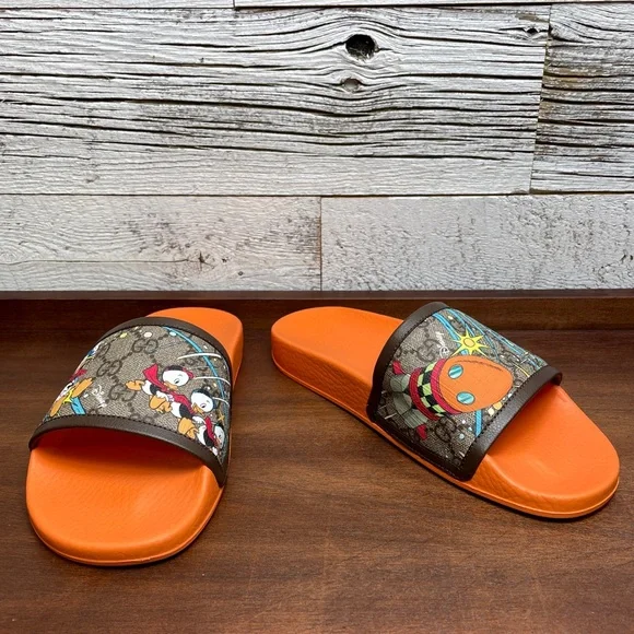 Gucci Donald Duck Beige Slide Disney GG Supreme Size 38 7.5 Sandal Orange 649655 - Picture 4 of 17